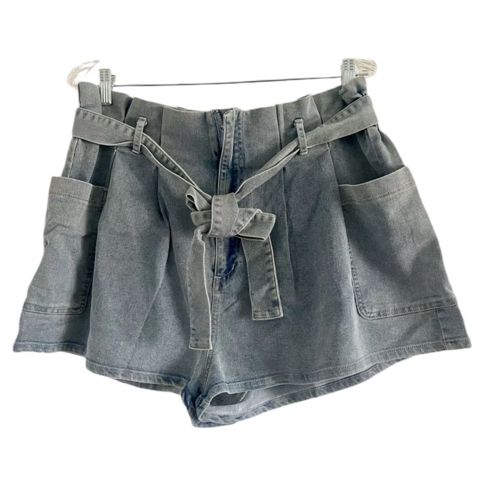 SWEET GENERIS Women's‎ PLUS Blue Cotton Denim Belted Jean Shorts-Sizes 1X and 3X